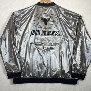 Under Armour Project Rock Disrupt Bomber Jacket Iron Paradise Silver Men 3XL NWT